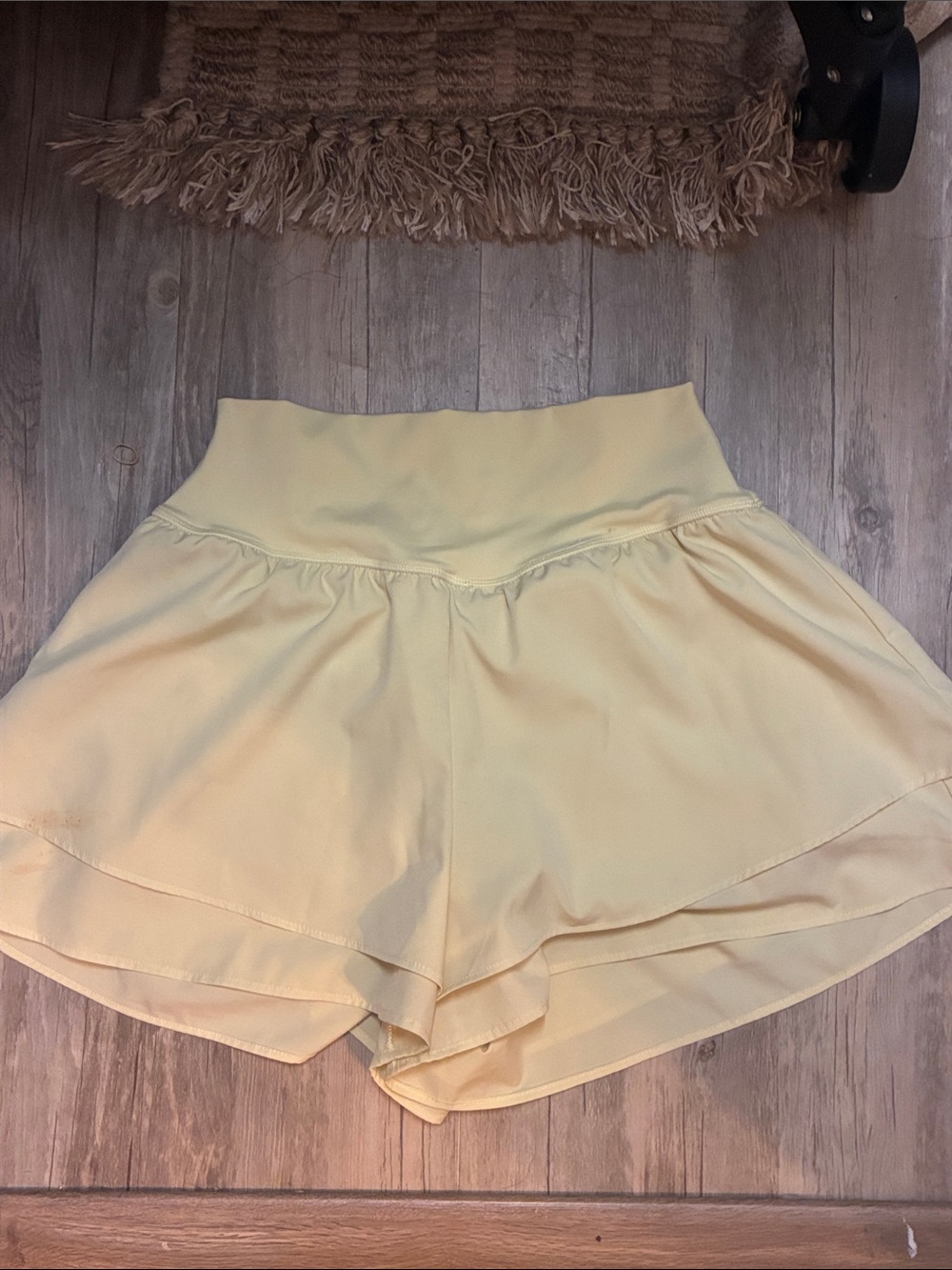 Yogalicious Pale Yellow Layered Active Skort Shorts